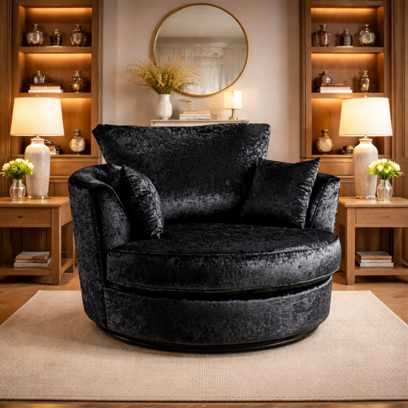 Velvet Swivel Armchair, Black