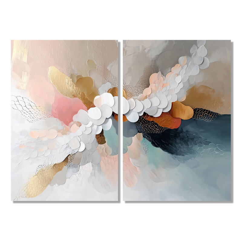 «White Brushstroke», peinture abstraite blanche sur toile blanche moderne, 2 pièces, H 36 po x l 48 po, Toile tendue