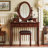 Vintage Vanity Makeup Table and Cushioned Stool Set with Velvet Fabric Lining 5 Drawers-376620027