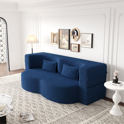 Canapé-lit moderne avec 2 coussins, canapé-lit convertible rembourré de mousse, matelas pliant double pour le salon, lit d'invité, salle de jeux, aucun assemblage requis