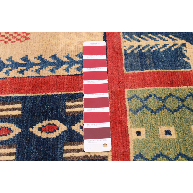 Tapis orange / bleu / vert noué à la main de conception unique 6 pi 6 po x 9 pi 8 po Anngela