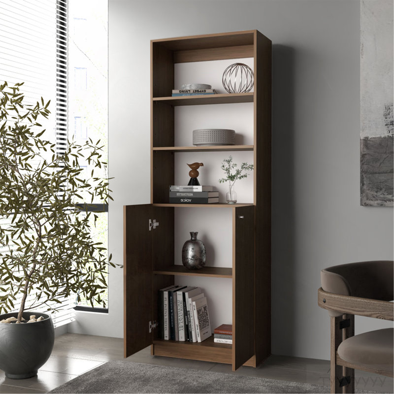 Bibliothèque Beyerville avec rangement ouvert et 2 portes, chêne naturel et blanc