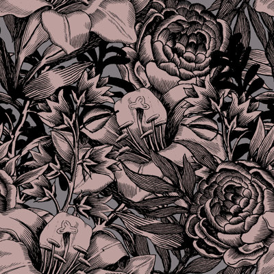 Yuki Osada Woodcut Wallflowers 33' L x 20.5" W  Wallpaper Roll
