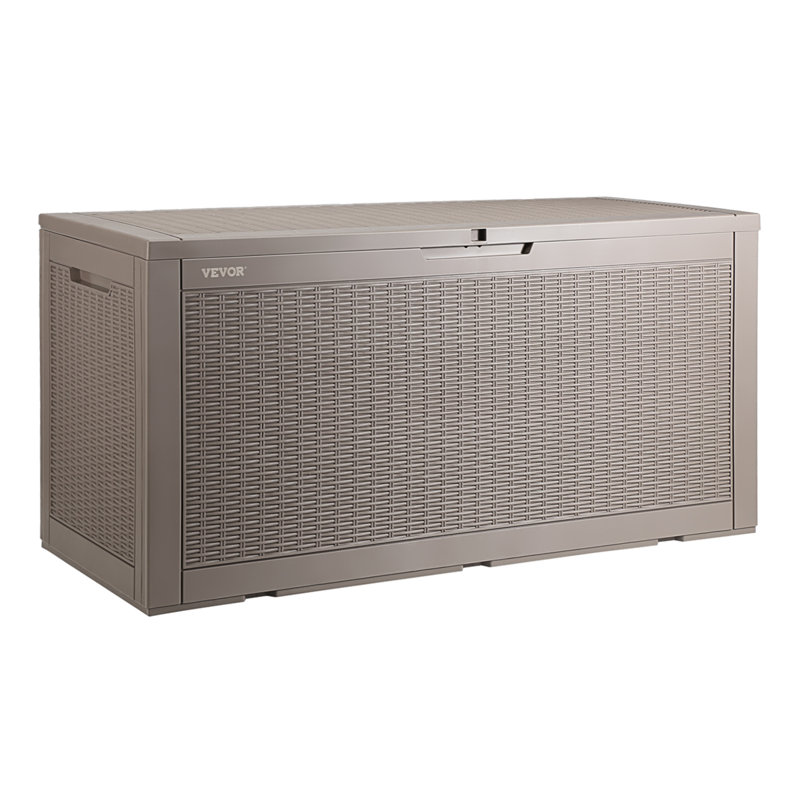 Gray 100 Gallon Lockable Wicker Plastic Deck Box