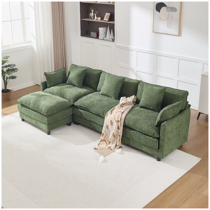 Canapé modulaire en forme de L 108 po en forme de nuage avec repose-pieds 4 places, siège profond en chenille de 108 po avec coussin pour salon, chambre à coucher et appartement