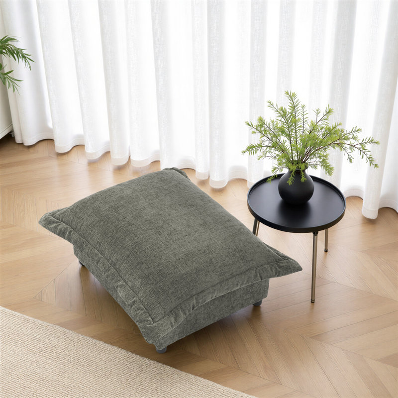 37.37cm Wide Rectangle Solid Colour Footstool Ottoman, Grey