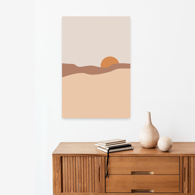 «Serene Desert Sunset», art moderne minimaliste, paysage naturel, H 24 po x l 16 po