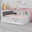 Full Size Daybed With Trundle And Storage Headboard, Wood L-Shaped Daybed With Shelves-1201481843