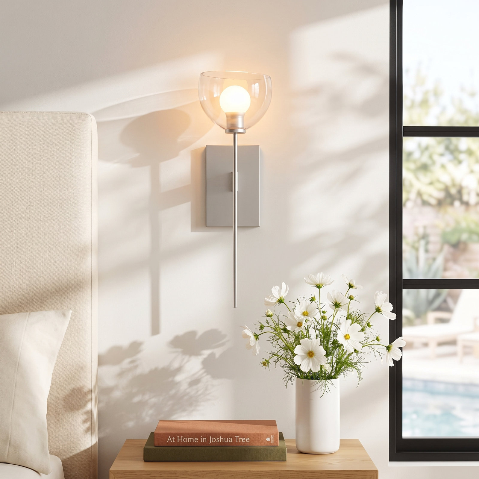 Avalea Single Light Dimmable Armed Sconce, Polished Nickel