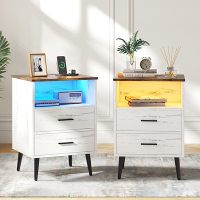 17.7" W 2-Drawer LED Nightstand