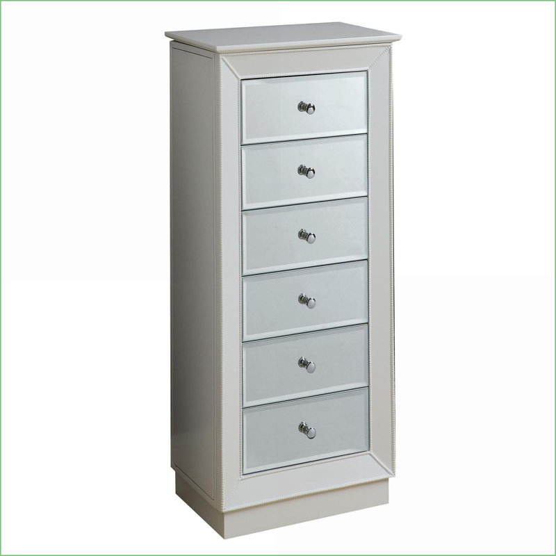 Armoire à bijoux 6 tiroirs blanc moderne avec miroir Tiroirs doublés de feutre | Blanc | Bois