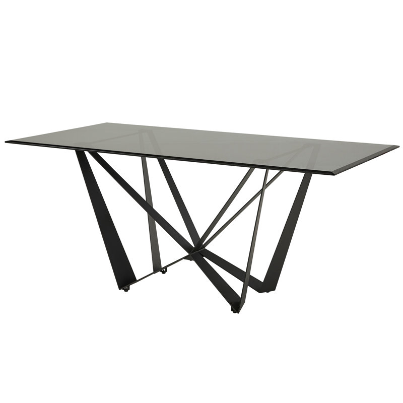 Salvado 69" Black Metal Gray Glass 6-Person Dining Table