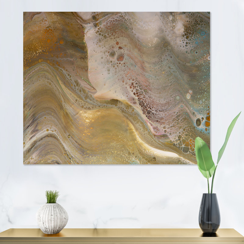 Vagues de marbre brun et gris - peinture sur toile, Toile tendue, H 16 po x l 32 po x P 1 po