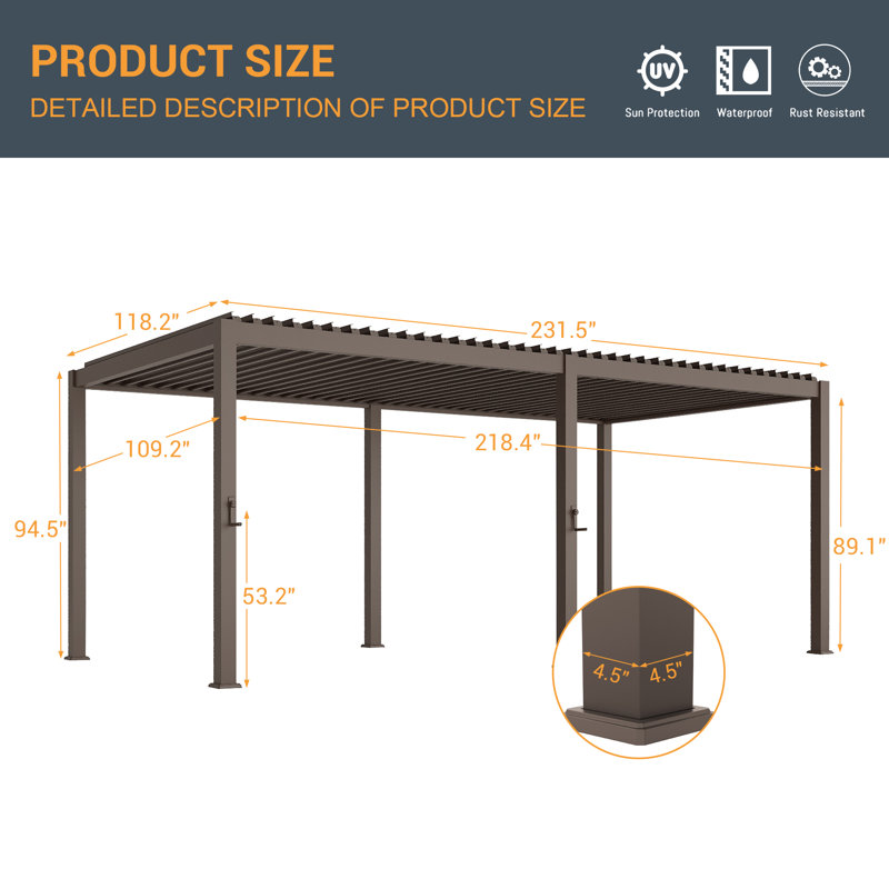 Pergola d'extérieur en métal à persiennes avec toit et système de drainage réglables, pergola de patio toutes saisons pour terrasse