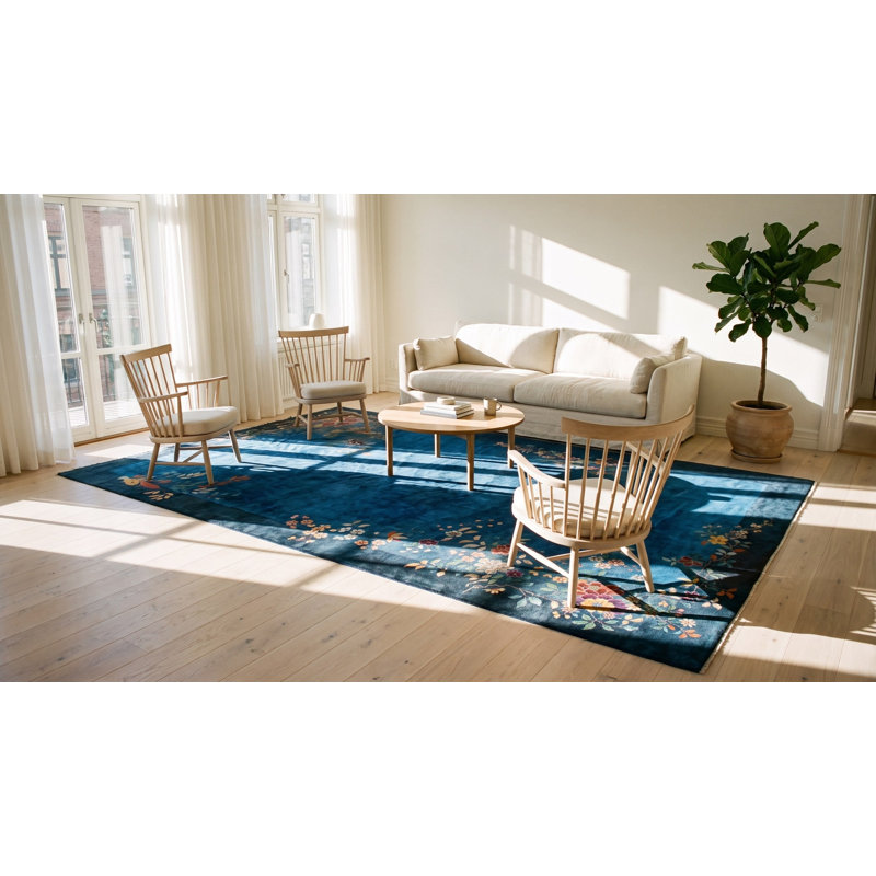 Antique Oversized Art Deco Chinese Floral Knotted Rug