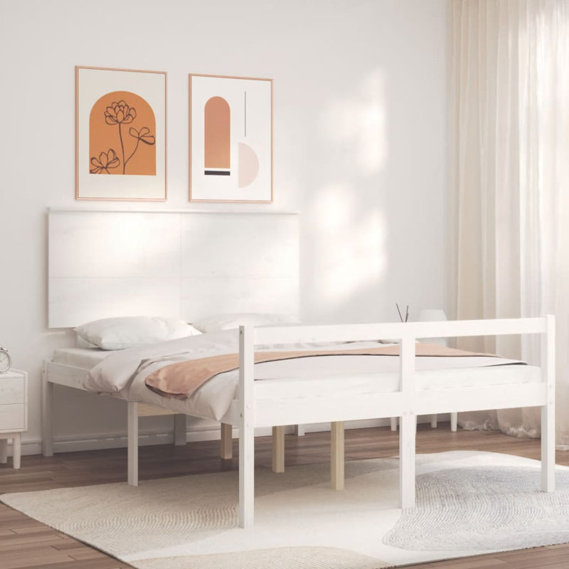 Bed Frame with Headboard, White, Small Double (4')