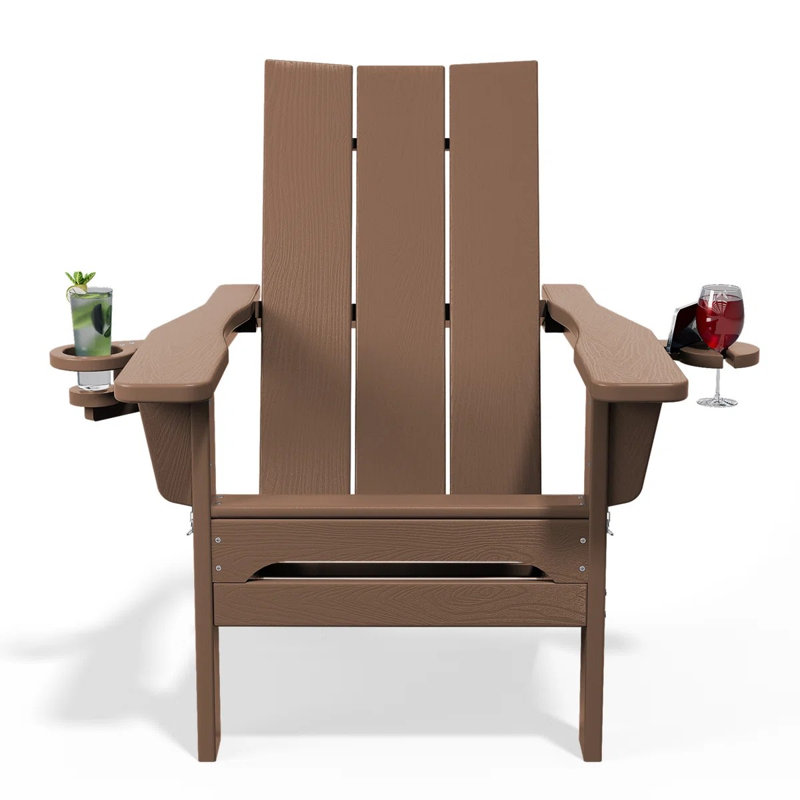 Wolak High Density Polyethylene Folding Adirondack Chair With Double Cup Holder(Set Of 2), Brown