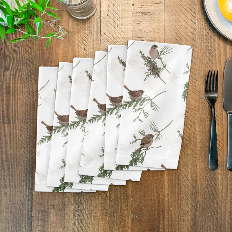 Dinkens Cotton Twill Floral Square Napkin, White