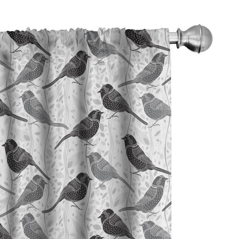 Birds Floral Semi-Sheer Rod Pocket Curtain Panels, 28" x 95"
