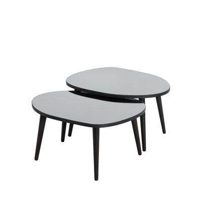 Modern Nesting Tables (2 Pieces), Black & Fume Finish, 29.5 x 15.0 x 21.7 inches | 100% Tempered Glass Top & Melamine Coated Particle Board Frame, Thickness: 0.7 inches | Stylish & Functional for Any Living Space