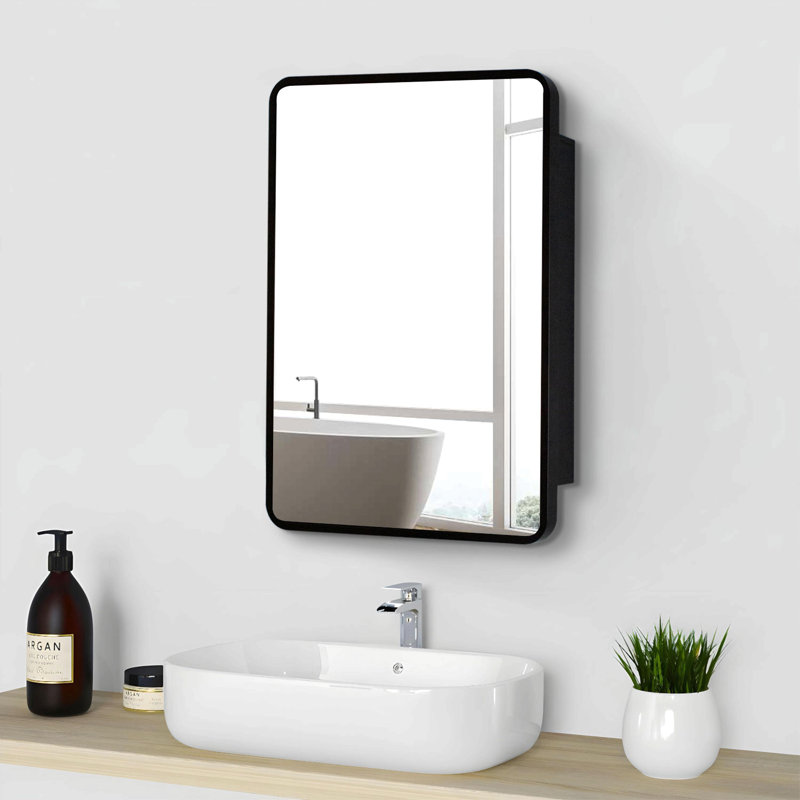 Armoire à pharmacie 24 po x 30 po à fixation murale ou encastrée en métal noir avec miroir