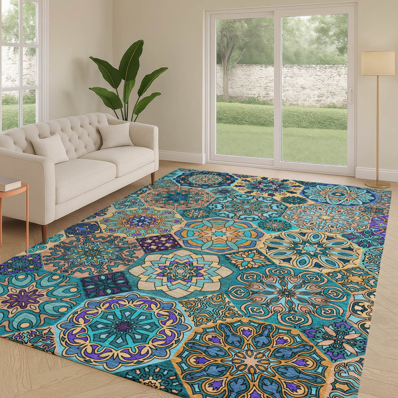 Machine Washable Indoor/Outdoor Chantille ACN2729 Americana Rug, Teal, 3' x 5'