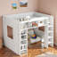 Lit mezzanine en bois avec armoires de rangement et bibliothèques-123787468