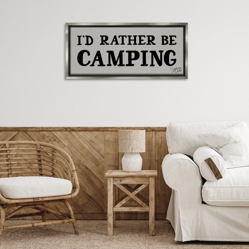 «Rather Be Camping», art mural encadré par Stephanie Dicks, H 14 po x l 31 po, Cadre flottant gris lustré