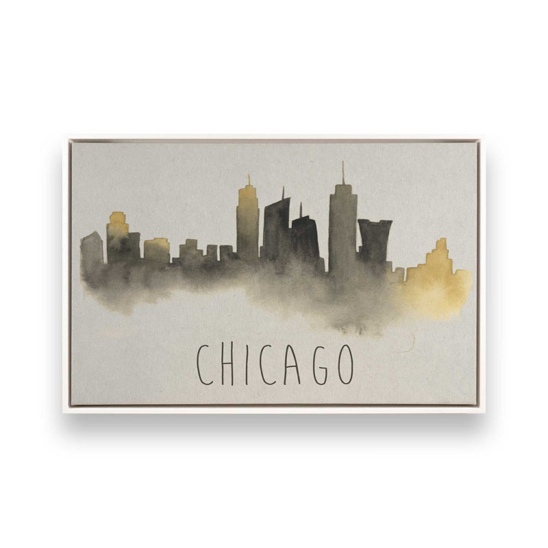 Chicago Skyline Fade, H 20,75 po x l 30,75 po, Blanc opaque, Cadre flottant