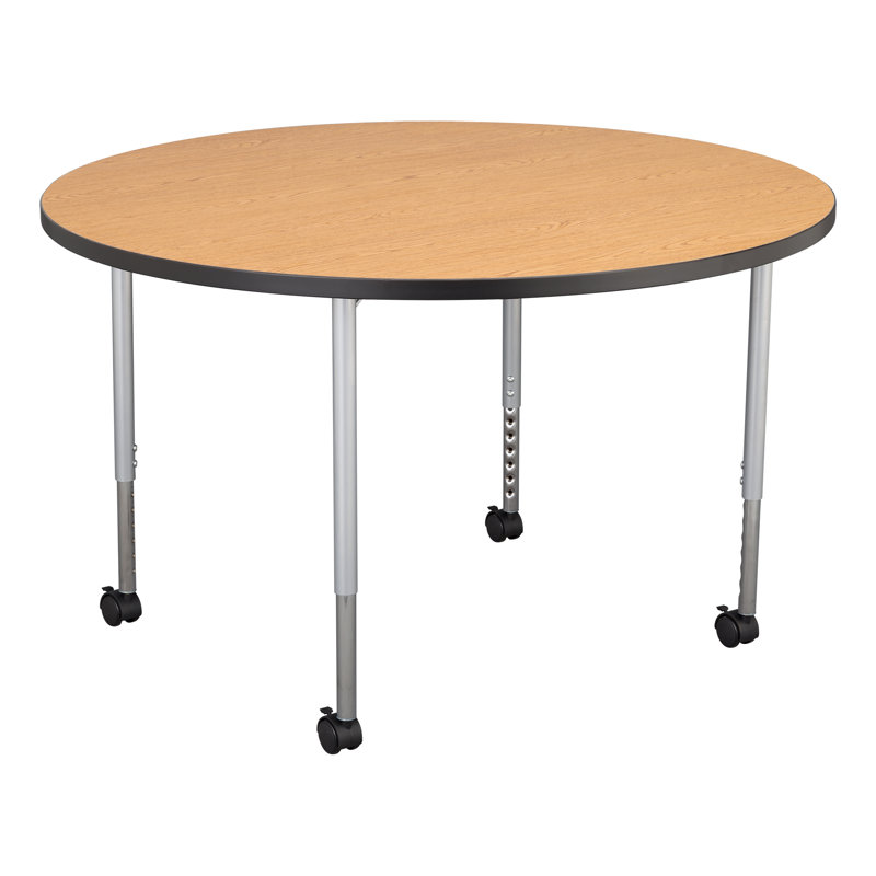 Structure Series Round Mobile Collaborative Table, Maple, Black/Silver