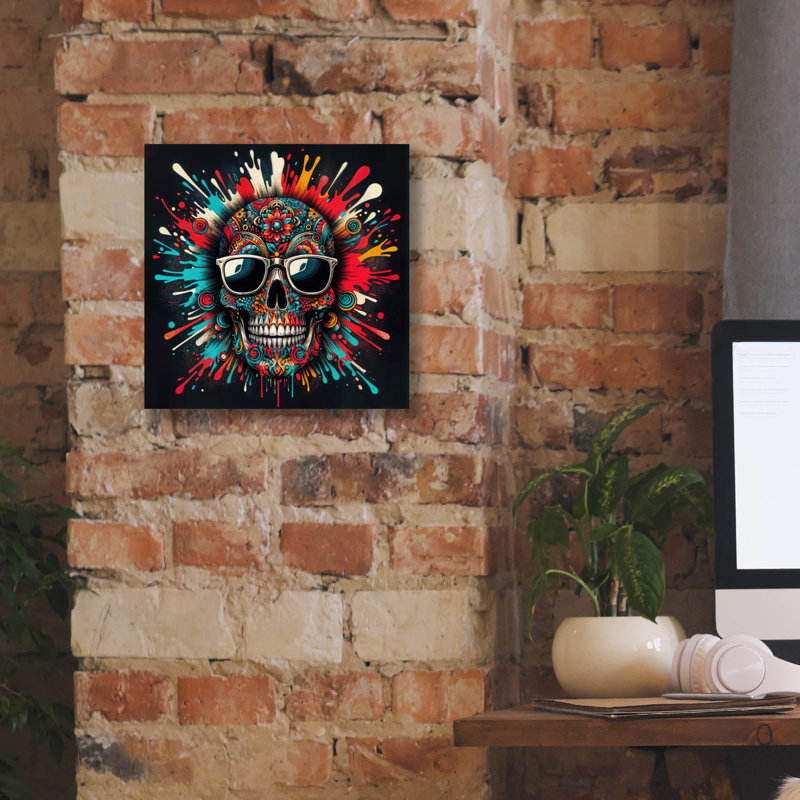  'Paint Splash Skull' by Rey Klimt Canvas Wall Art, 12" H x 12" W