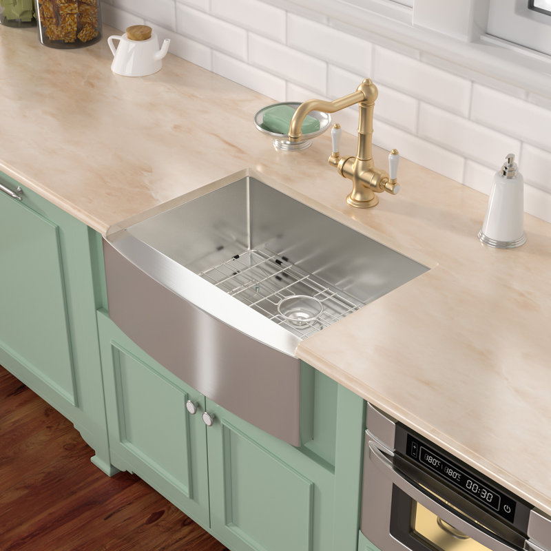 Farmhouse / Apron Single Bowl Stainless Steel Kitchen Sink, 10" H x 24" W x 21" D, Brushed Nickel