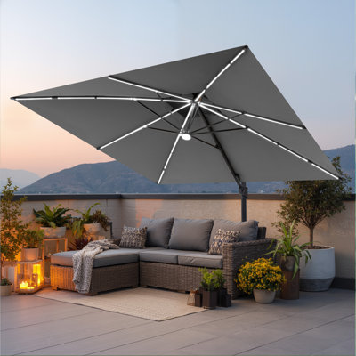  128'' x 128'' Square Solar LED Light Cantilever Patio Umbrella