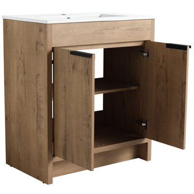 Armoire de salle de bain 30 po sans lavabo - Matériau de la porte à fermeture en douceur imitation chêne Bvb02430imo
