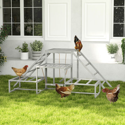 Poulailler en gris - avec perchoirs, plateformes pour 10 15 poulets gris, avec balançoire, 10 à 15 poulets, assurant un repos confortable