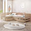 Lit plateforme simple en forme de L avec trois tiroirs de rangement