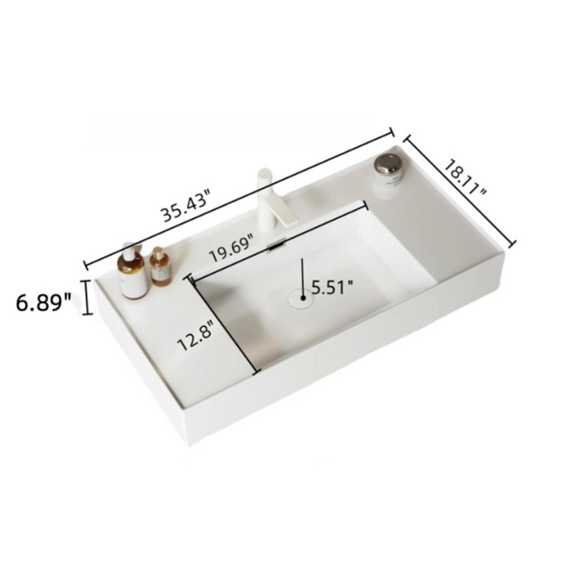 Meuble-lavabo mural rectangulaire en acrylique flottant 36 po 36 po, Noyer, 35"