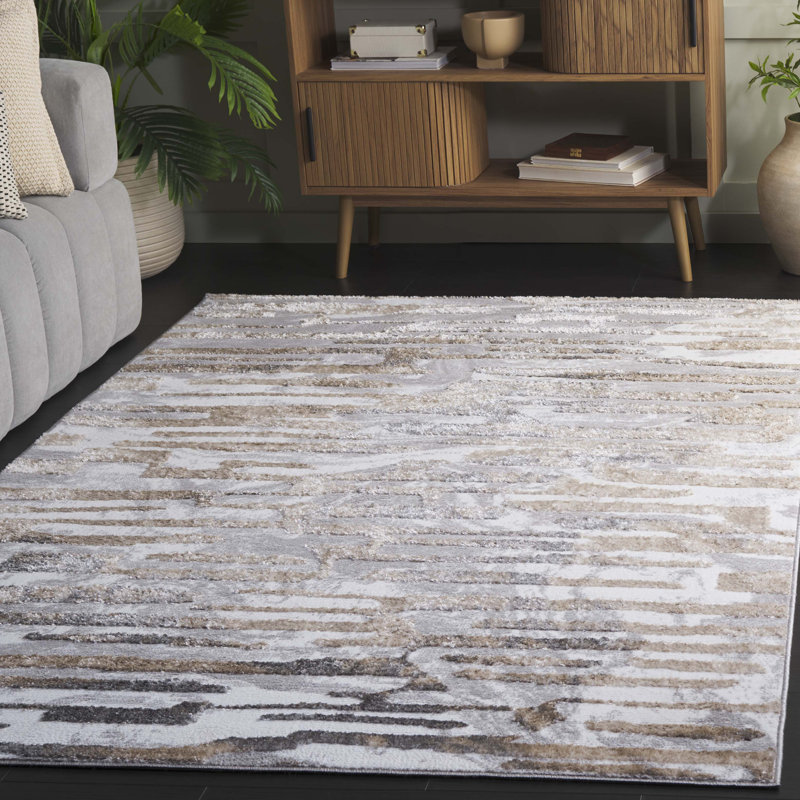 Tapis ivoire / gris Maya 110, Rectangle 4' x 6'