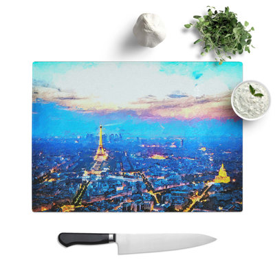 Tempered Glass Paris Eiffel Tower Skyline at Dusk Chopping Board