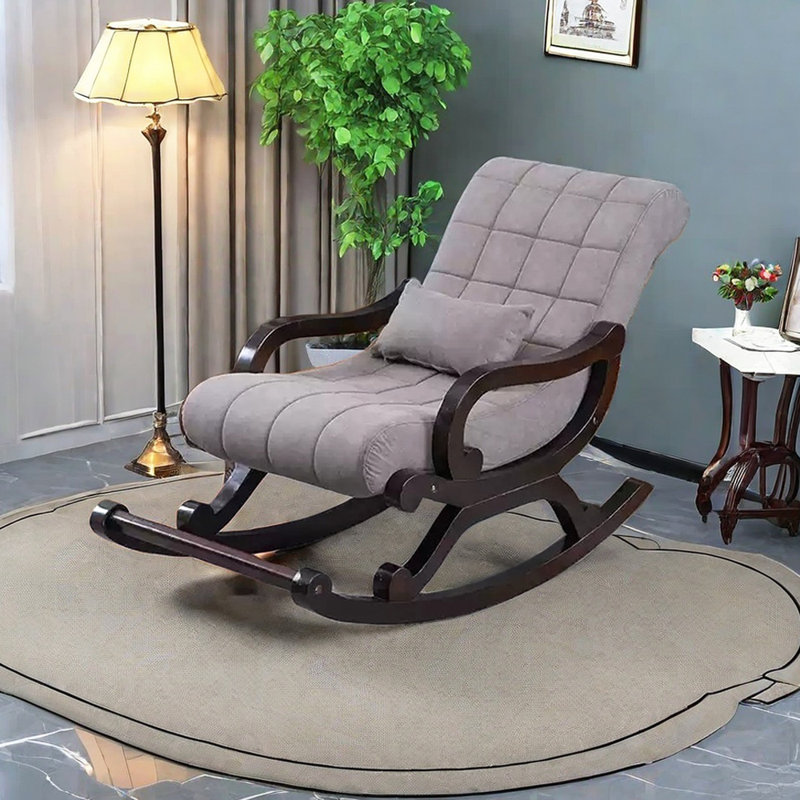Solid Wood Frame Upholstered Leisure Rocking Chair, Smoky Grey, Brownness