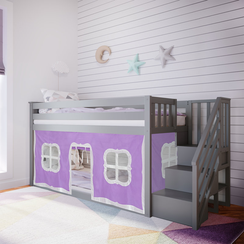  Lit superposé simple au-dessus de simple avec rideau Westhampton Kids, Mauve, Gris