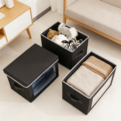 Bacs de rangement transparents en tissu pour fenêtre avec couvercles et poignées - Paniers de rangement empilables et pliables pour tablettes, placard et rangement