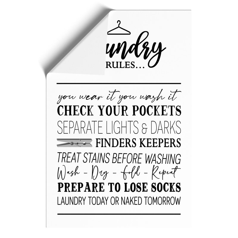 Laundry Rules - Frameless Print, 42cm H x 30cm W x 0.1cm D