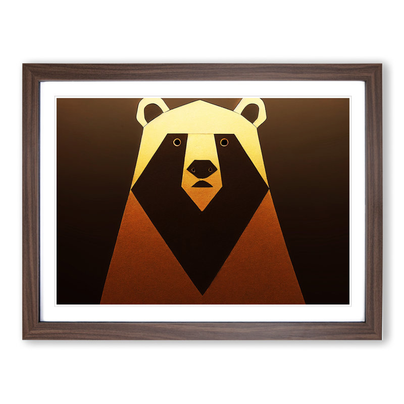 Golden Abstract Bear - Framed Print
