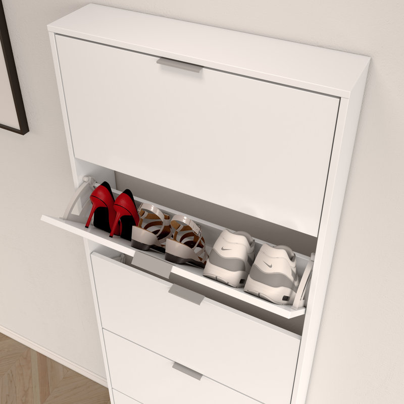 15 Pair Flip Down Shoe Storage, Gloss White