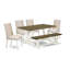 Ensemble de table de salle à manger 6 pièces avec table de salle à manger Jacobean patinée et banc en bois - 4 pièces de tissu en lin crème brossé blanc Parson-1864128611-1864130460