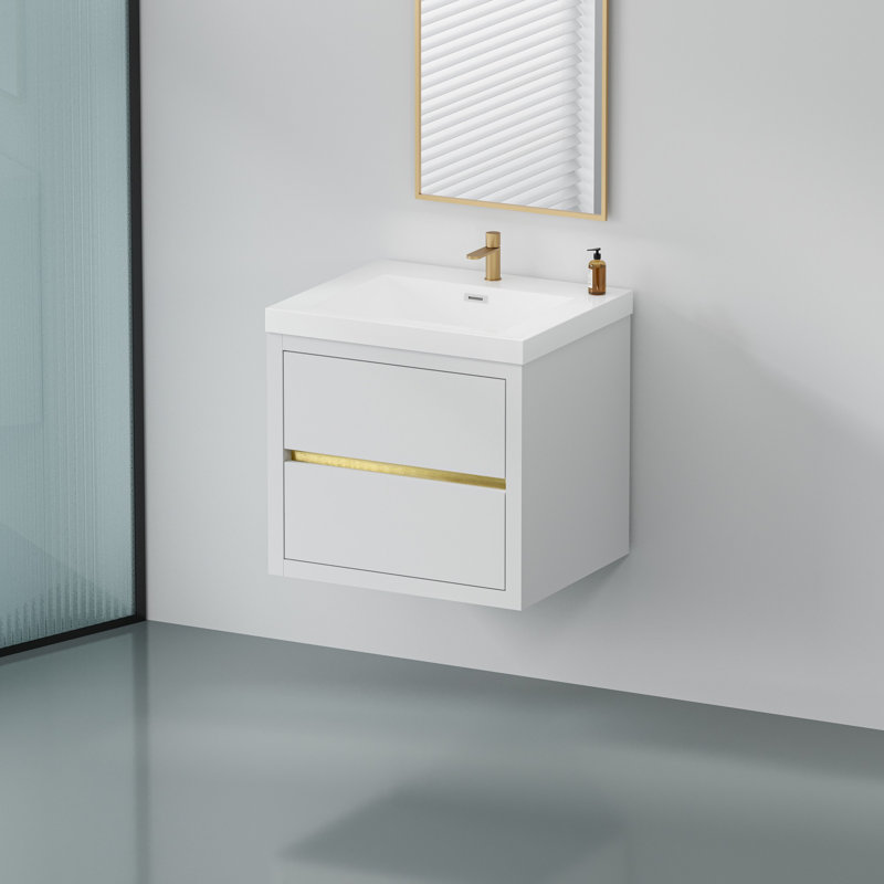 Wall-Mounted Bathroom Vanity with Sink, Glossy White