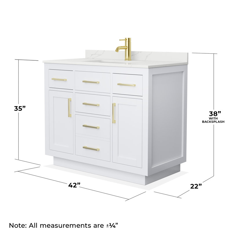 Beckett TK 42'' Single Bathroom Vanity with Quartz Top, Single, Brushed Gold
