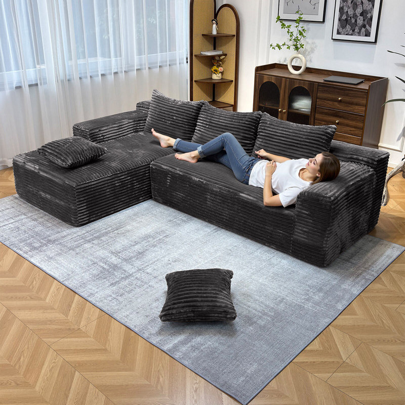 Boneless 104" Modern Modular L-Shape Sofa Couch with Chaise Faux Rabbit Fur Cloud Sectional Couch with Deep Seat Modular Sectional Sofa Fabric sofas suitable for living rooms and bedrooms