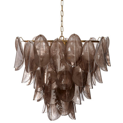 Lustre Jero, motif de pétales de Murano, verre de quartz gris, 30 pouces